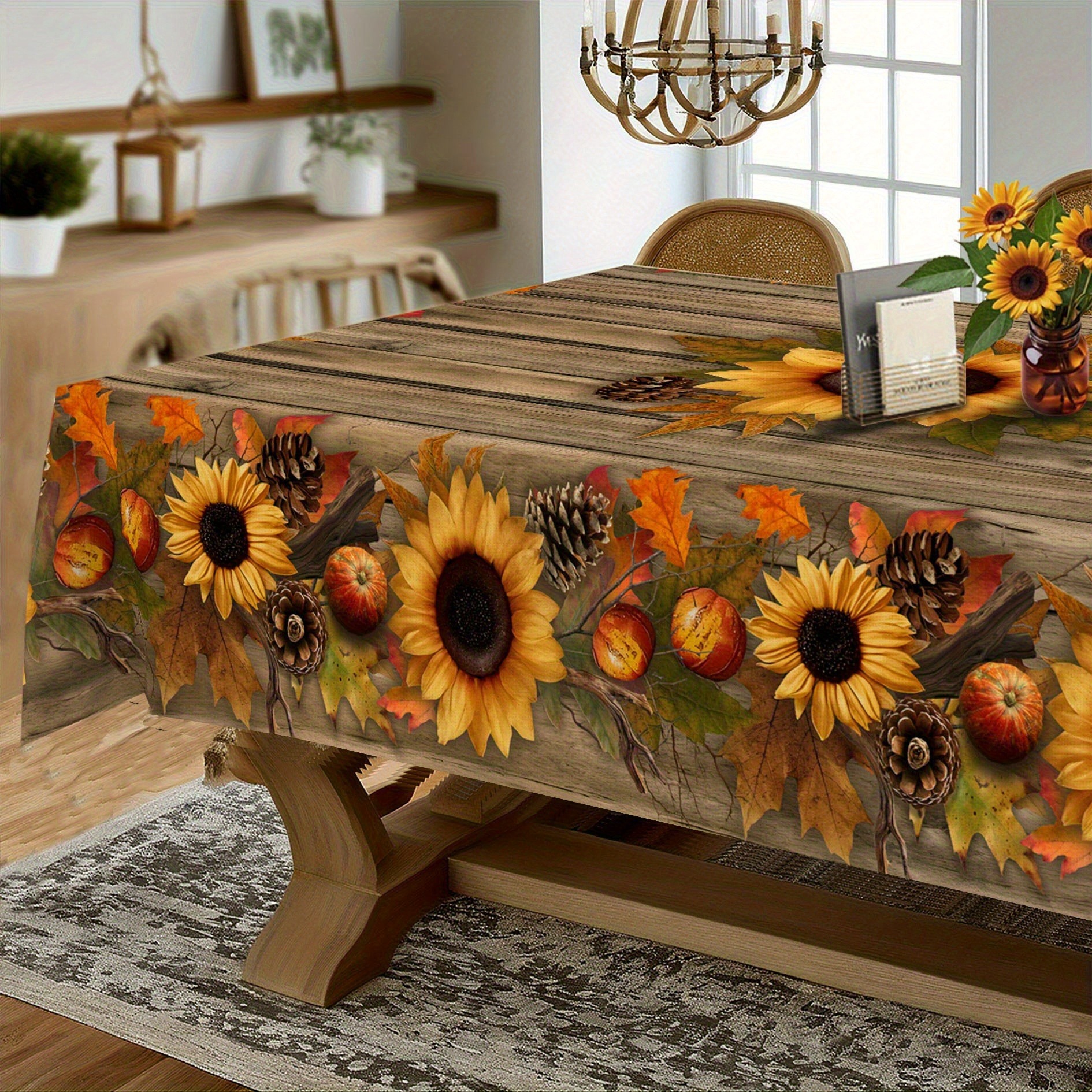TEMU Tovaglia 1 pz Girasoli e - Tonalit� da Fattoria con del Legno Marrone, Beige e , Decorazioni per Matrimoni, Decorazione , Arredo da Giardino per