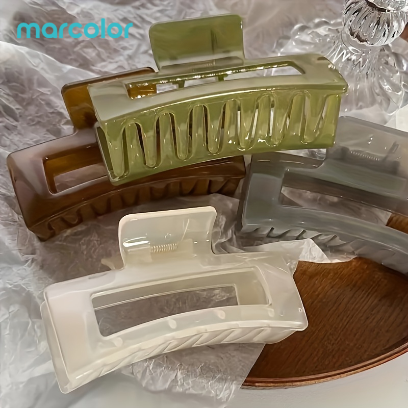 TEMU Marcolor 4pcs Set Of Elegant Rectangular Hair Clips - Non-slip, Suitable For Thin To Thick Hair - Stylish Solid Color Additions