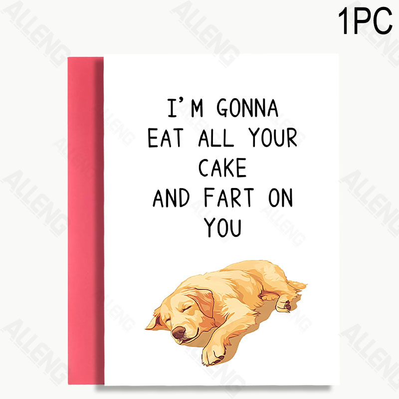 TEMU 1pc Of Humorous Golden Retriever-themed Birthday Card With Message " To Eat All Your Cake," Suitable For Christmas, Valentine's Day, And 's Day.