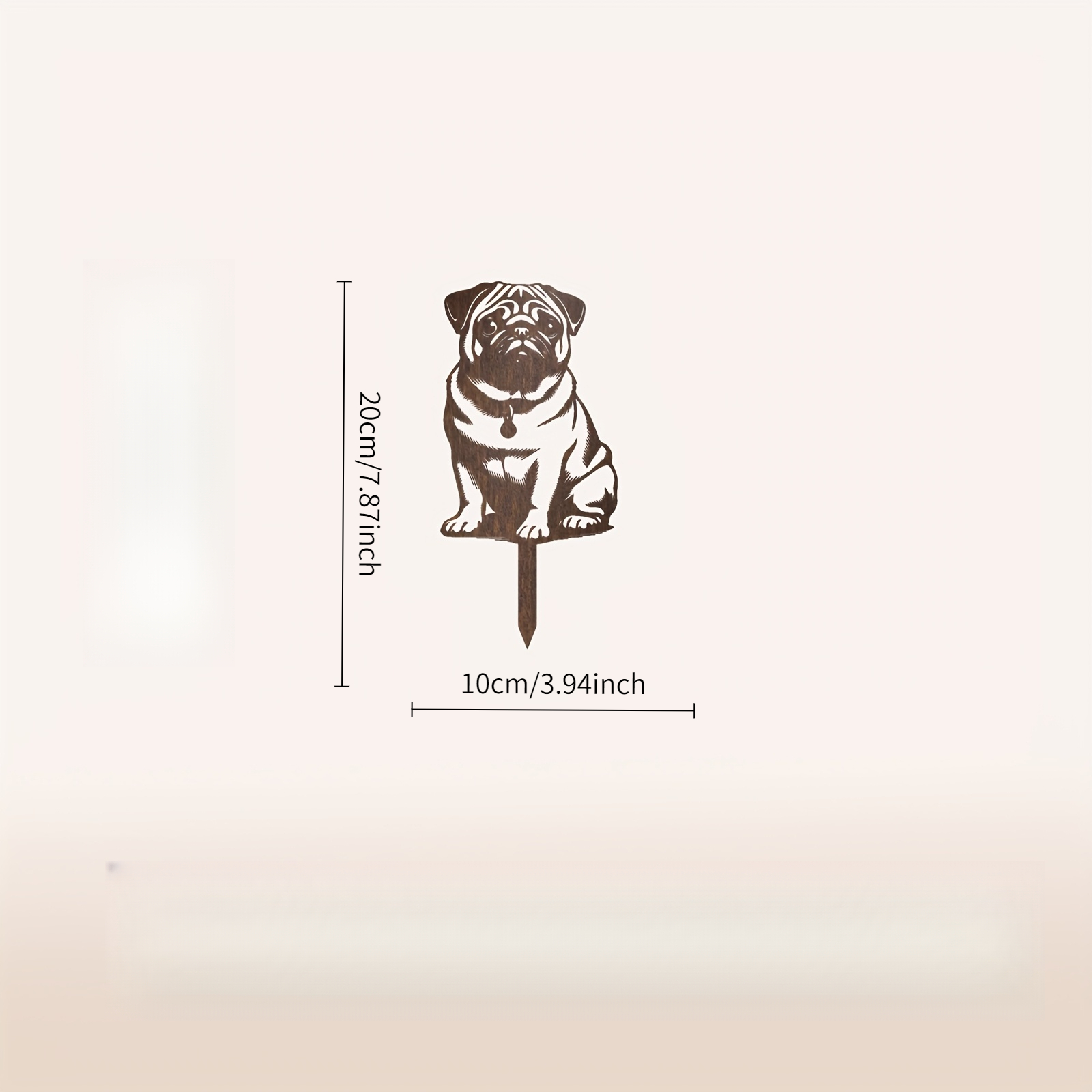 E-shop 2D Flach, [2D Flach] . Vintage Mops-Gartenstecker-Skulptur – Süßer Mops-Hunde-Rasendekor, rustikale Bauernhaus-Außenhof-Deko mit Erdspieß,