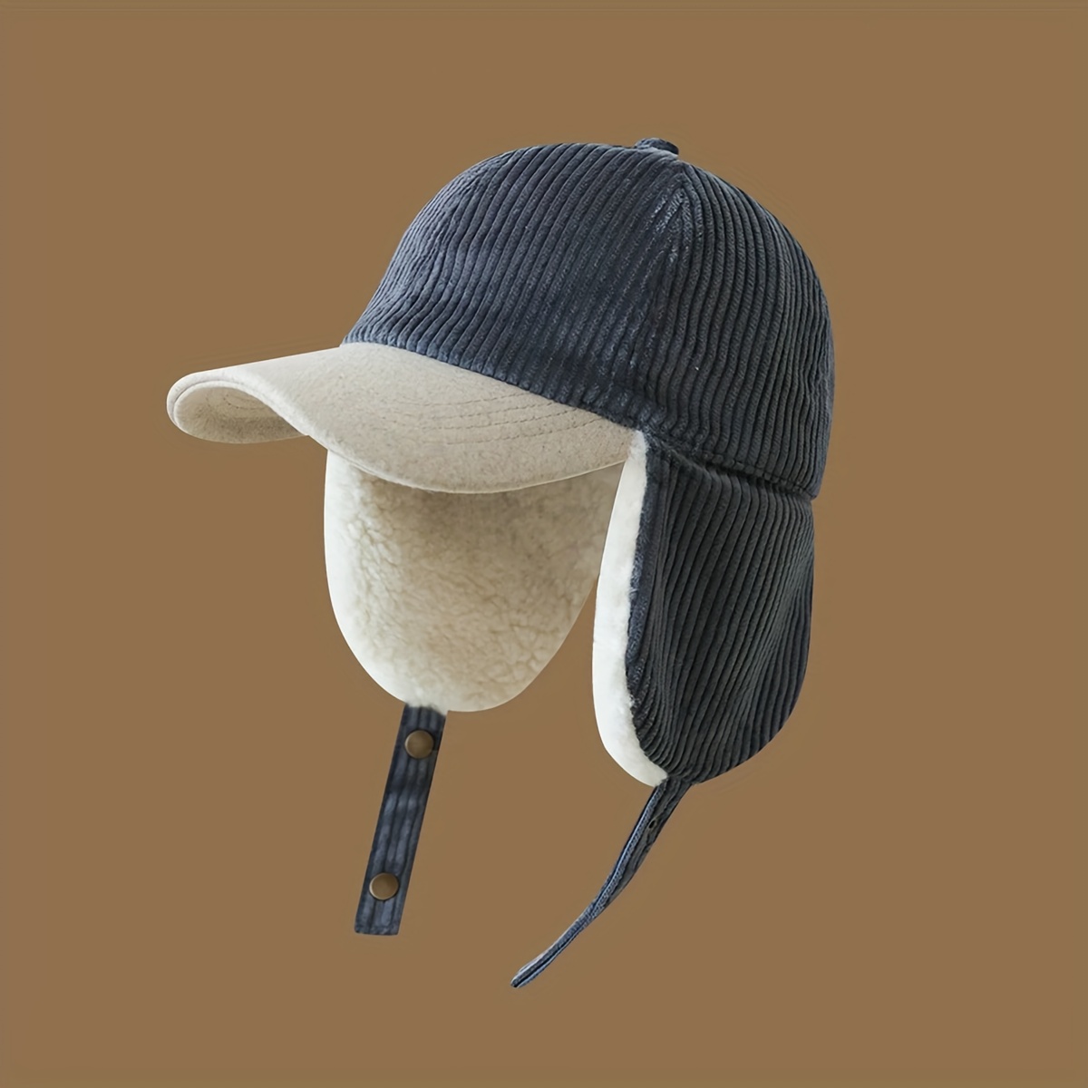 Unisex Winter Warm Plush Baseball Cap with Detachable Ear Flaps