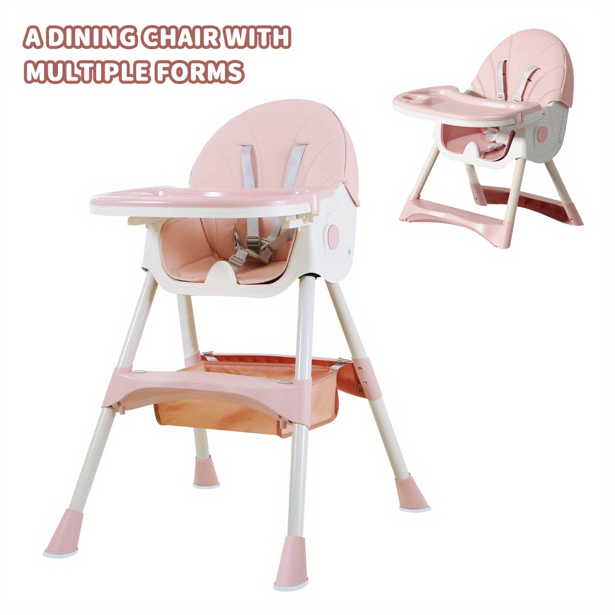 TEMU Baby High Chair, Children Are Fed At A Height Of , With Removable Tray, Foldable Portable Dining Chair