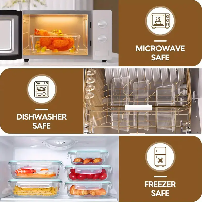 16pcs large capacity glass container set insulated lunch box lunch box leak proof bento box with locking lid food dish transport bus tubs microwave oven refrigerator safe home kitchen restaurant storage Product details 5