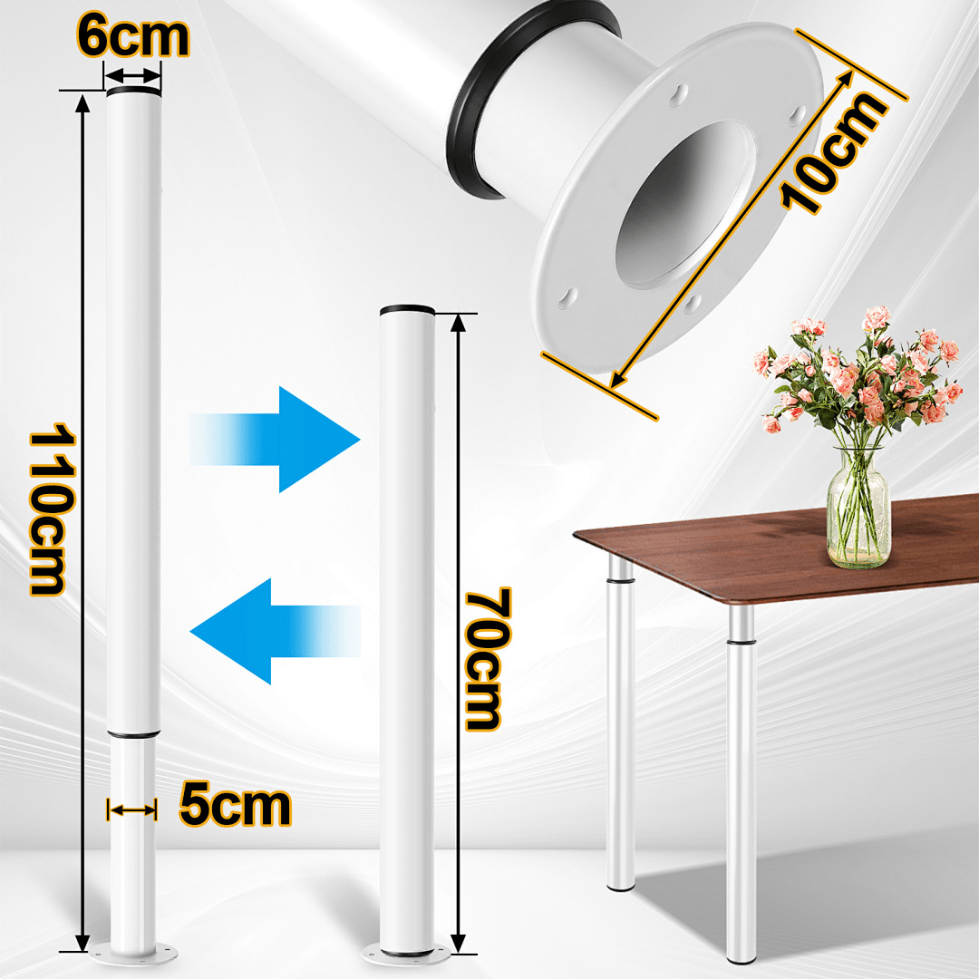 TEMU Pieds de table ronds en métal blanc 4X/8X/12X, pieds de meuble réglables en hauteur pour bureau, plan de travail, bar à petit-déjeuner, table