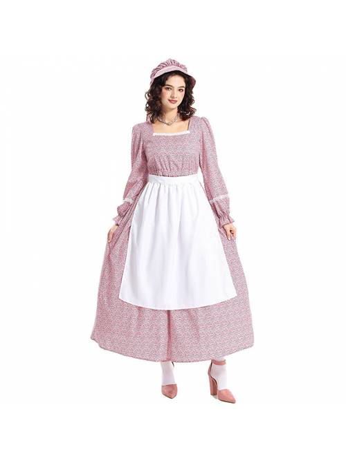 blue and pink square neck floral dress easter halloween or carnival parties a prairie style