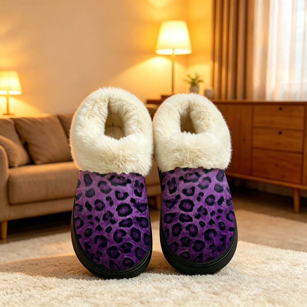 TEMU Print Plush Slippers, Thick Warm Lining, Stylish Pattern, Sole, Comfortable Cozy Indoor Home Use, Women Shoes