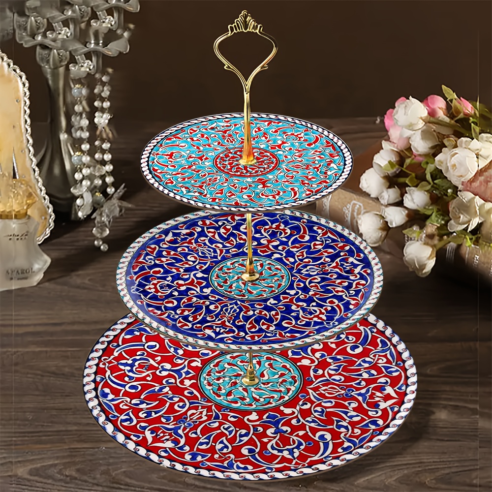 1pc 3-Layer Wooden Display And Serving Tray with Turkish Islamic Art Style Design Patterns, Perfect for Wedding, Birthday, Easter, Thanksgiving, Valentine'S Day, Mother'S Day, Independence Day, Eid Al-Fitr, Christmas