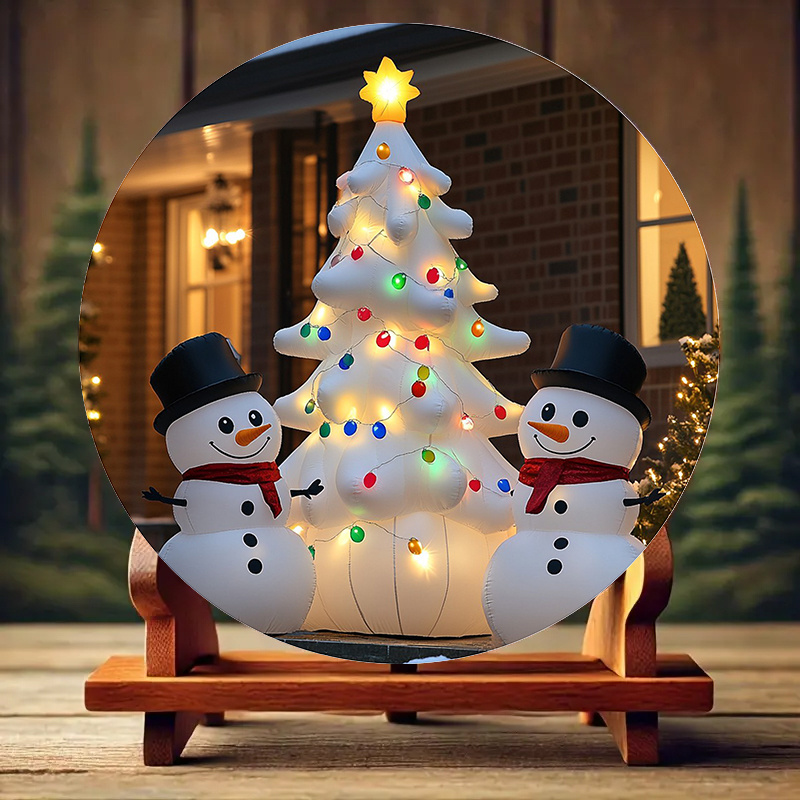 

[holiday ] Inflatable Christmas Tree With Snowman And Lights - Aluminum Holiday Decor, Outdoor Display, Christmas Decorations