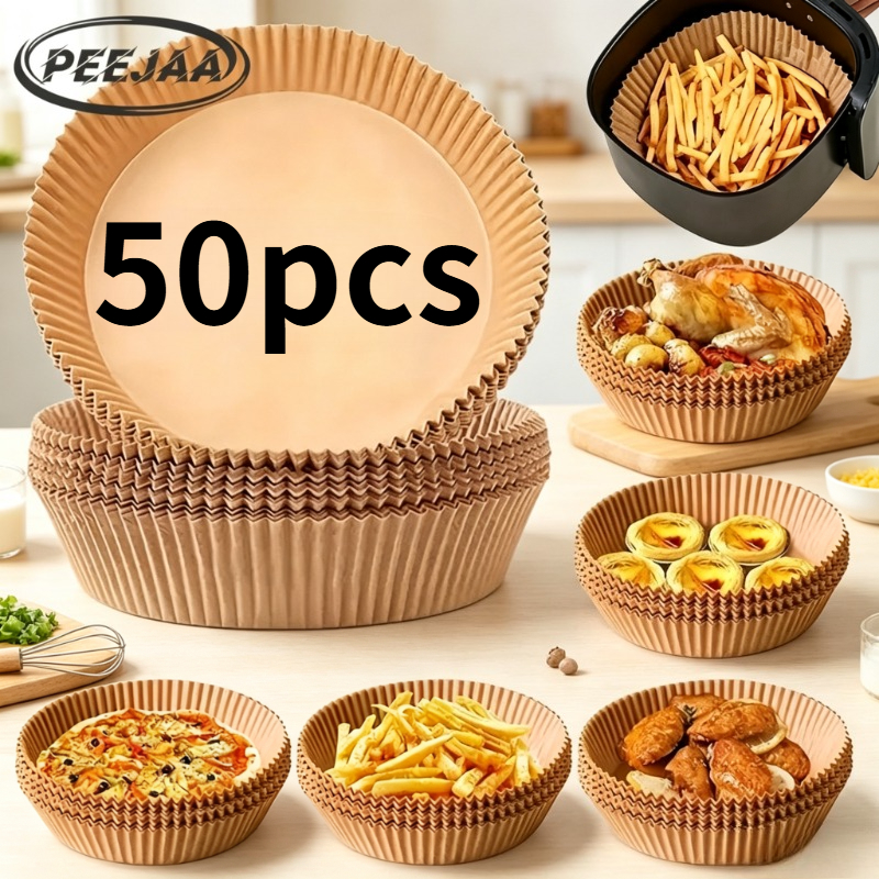 TEMU PEEJAA 50/100pcs Papier Rond pour Friteuse à Air, Papier de Cuisson Jetable Antiadhésif, -Taches et -Graisse, pour Cuisine , Fêtes et Pâtisserie