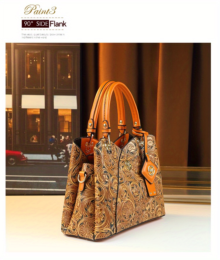 Deep Purple Retro Embossed Handbag interior organization