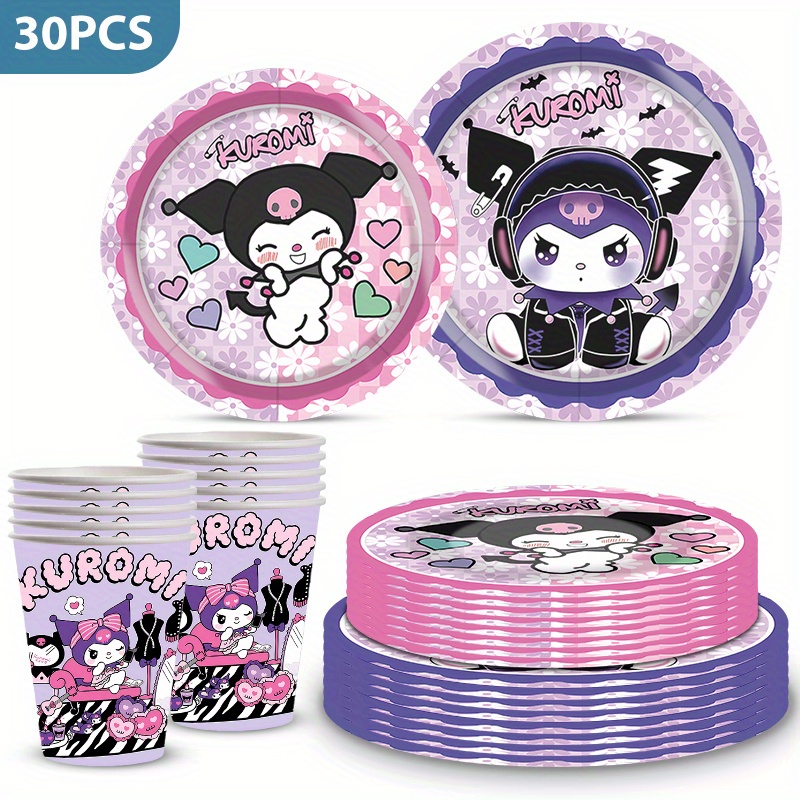 Image of 30pcs Kuromi Themed Disposable Tableware Set Birthday Party Tableware Plates Cups Decorative Supplies Festival Celebrations Outdoor Camping Picnic Barbecue Layout Decorative Supplies