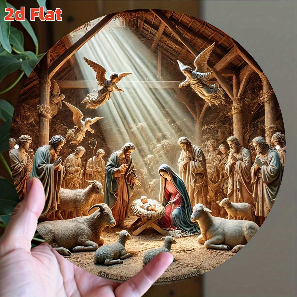 TEMU 2D Flat - [2D Flat] 1 pz. Decorazione da parete in legno ' di nascita - Decorazioni natalizie/anniversarie con Maria, , e angeli - Ornamento