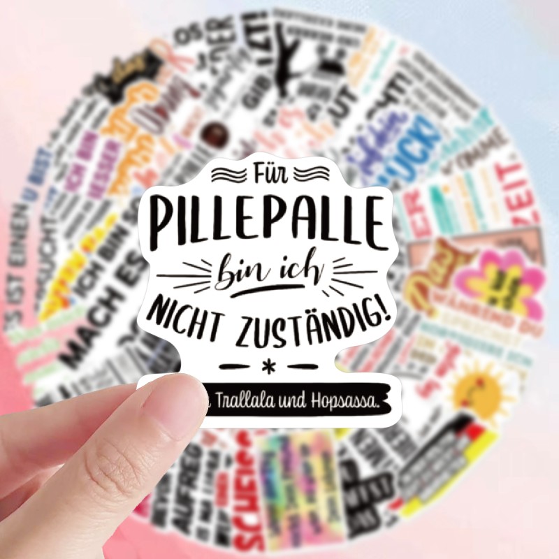 Image of 50pcs Sticker Set Spiritual Messages German Inspirational Text Stickers Vinyl Stickers, For Decorating Your Luggage, Helmets, Guitars, Skateboards And Phones
