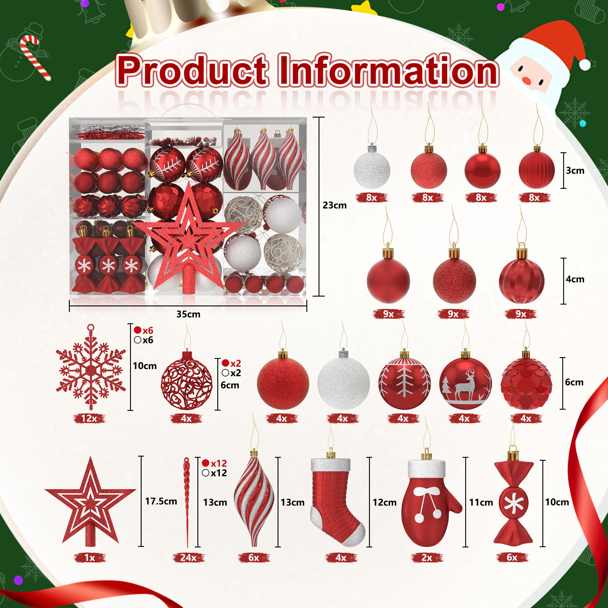 138pcs Festive Hanging Christmas Tree Ornament Set, Decorative Balls & Christmas Tree Decorations, Easy-to-hang Christmas Tree Ornaments, Decoration Set, Christmas Gifts