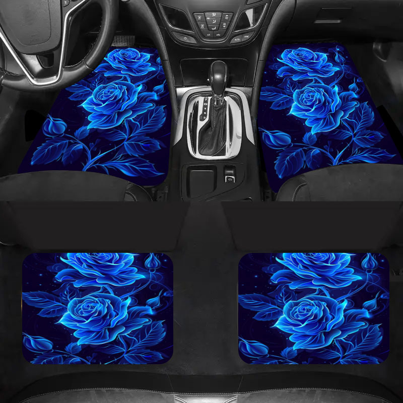 TEMU 4pcs Set Of Blue Floor Mats - Breathable Polyester Front And Rear Mats - Suitable For 95% Of Cars, Suvs, And Trucks, To Various Weather - Use