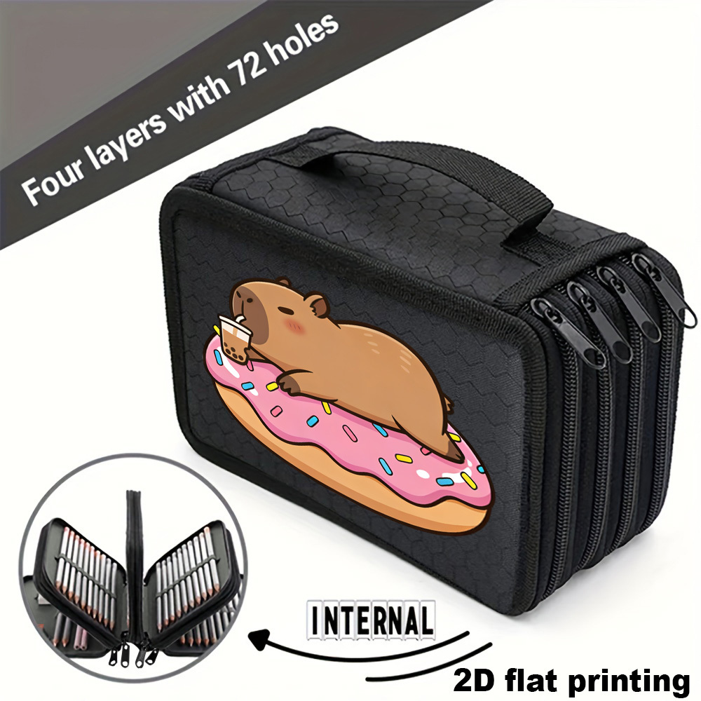 TEMU Borsa Giocattolo Grande Capacit� con Cerniera, Astuccio a 4 con Stampa di Capibara e , Portapenne Organizzatore con 72 , Astuccio Portatile per