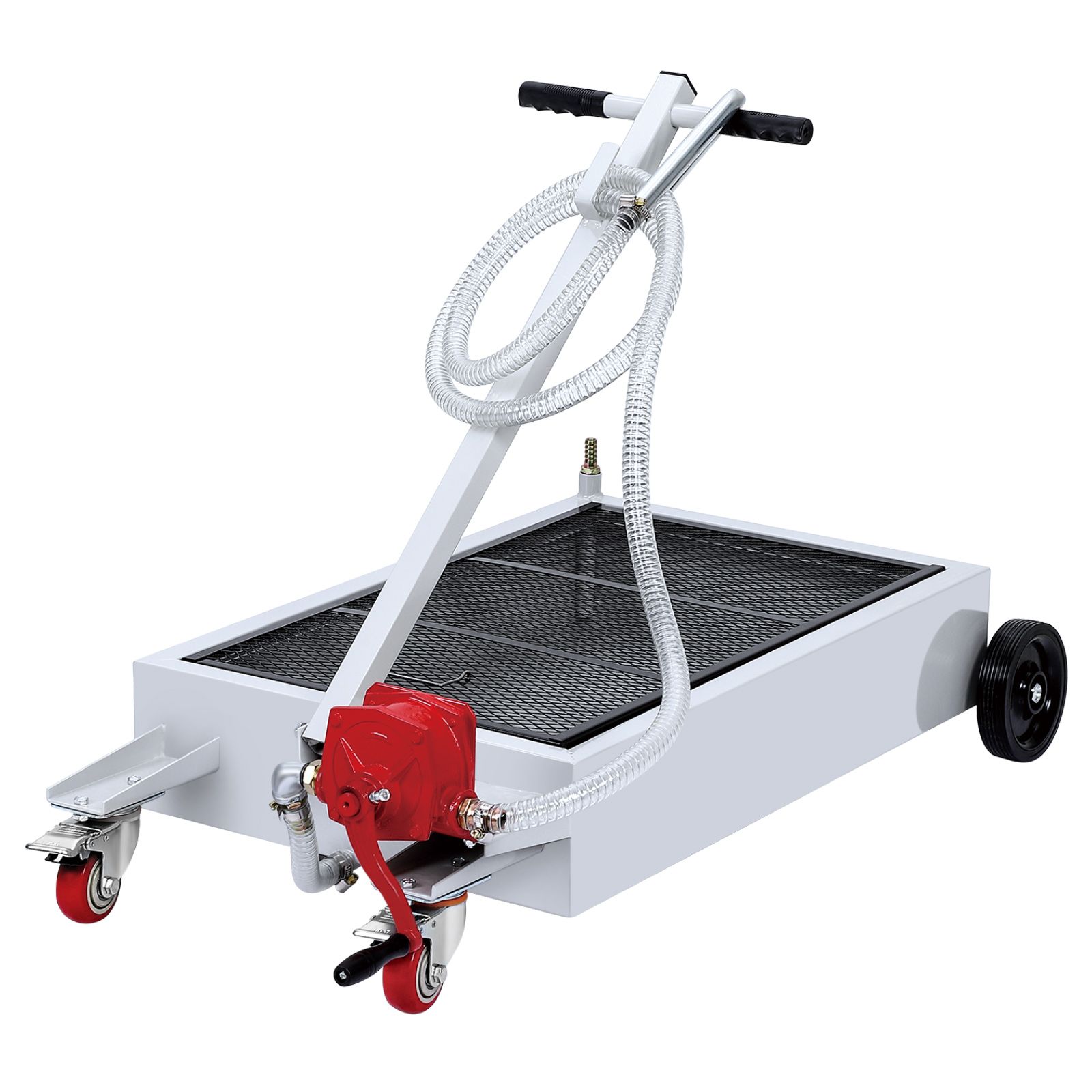 Oil Drain Pan, 15 Gal Low Profile Oil Drain Pan, Oil Change Pan With 8ft Hose & Folding Handle, Rolling Oil Drain Cart For Cars, Trucks, Buses, Rvs