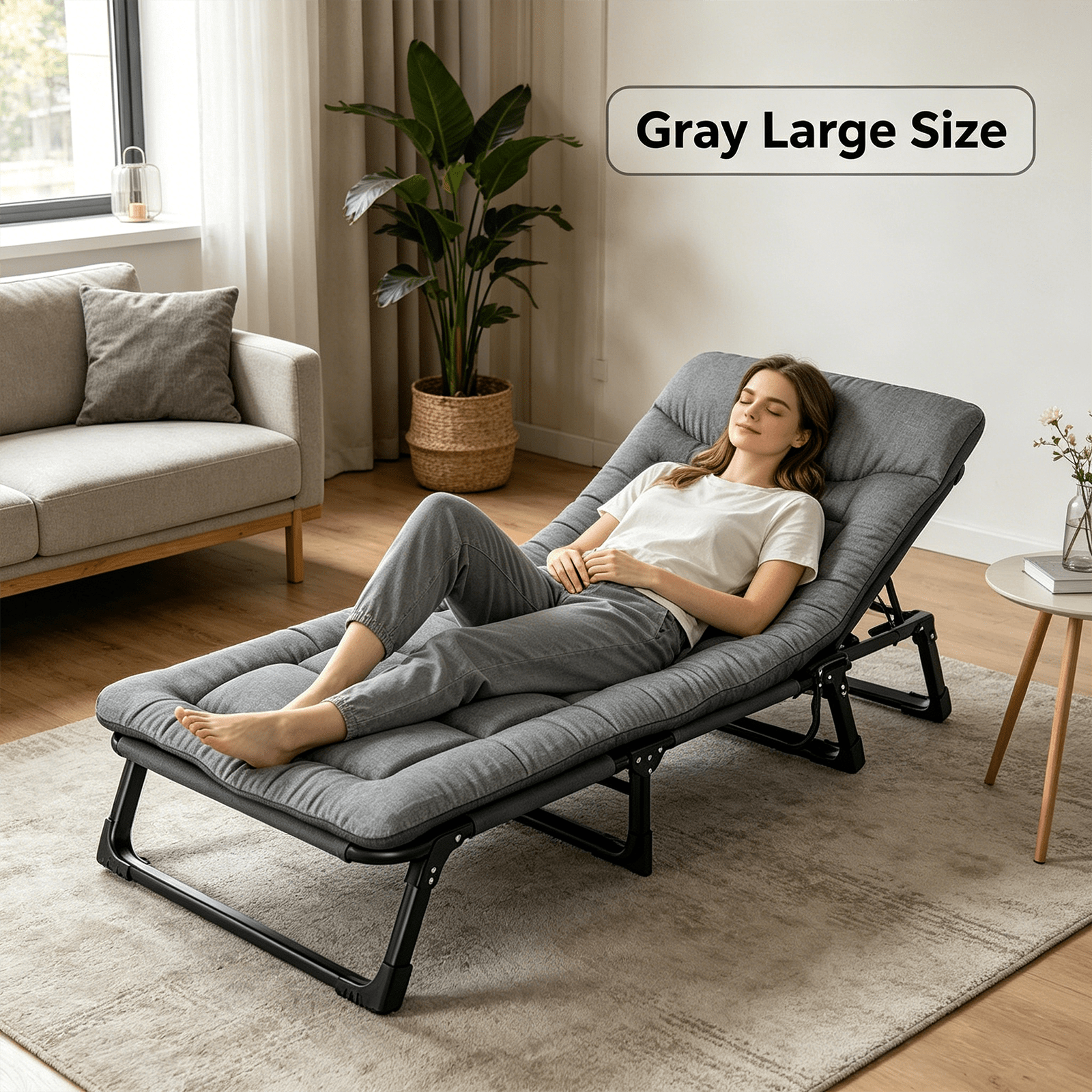Image of Grey 4-position Adjustable Folding Cot With Removable Thick Breathable Mattress, Heavy Duty 440lbs Portable Sleeping Bed For Office Nap, Camping & Guest Temporary Use