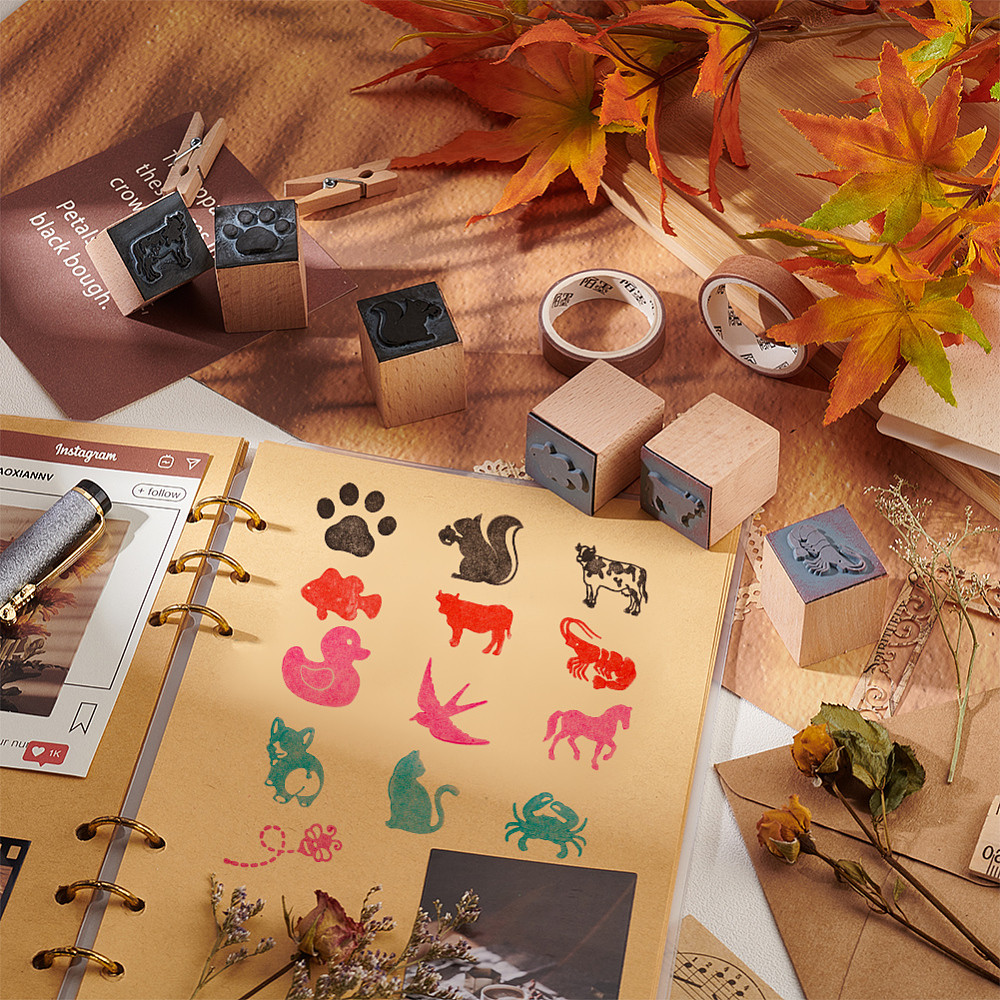 Wooden Stamps with Rubber for Crafting