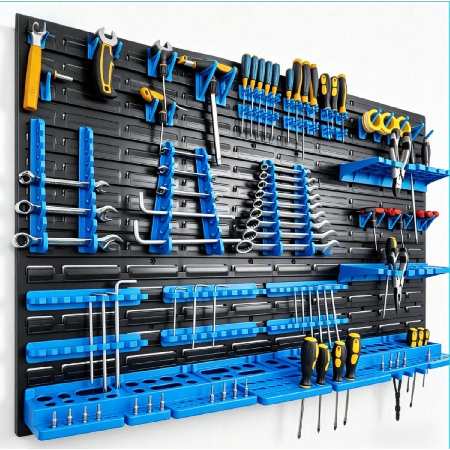 2025 Wall Mounted Storage (blue), Drill And Bit Organizer, Screwdriver Holder, Triangular Hooks, Wrench Tray, Universal Tool Rack, Stackable Easy-install Plastic Toolboxes, Practical Gifts For