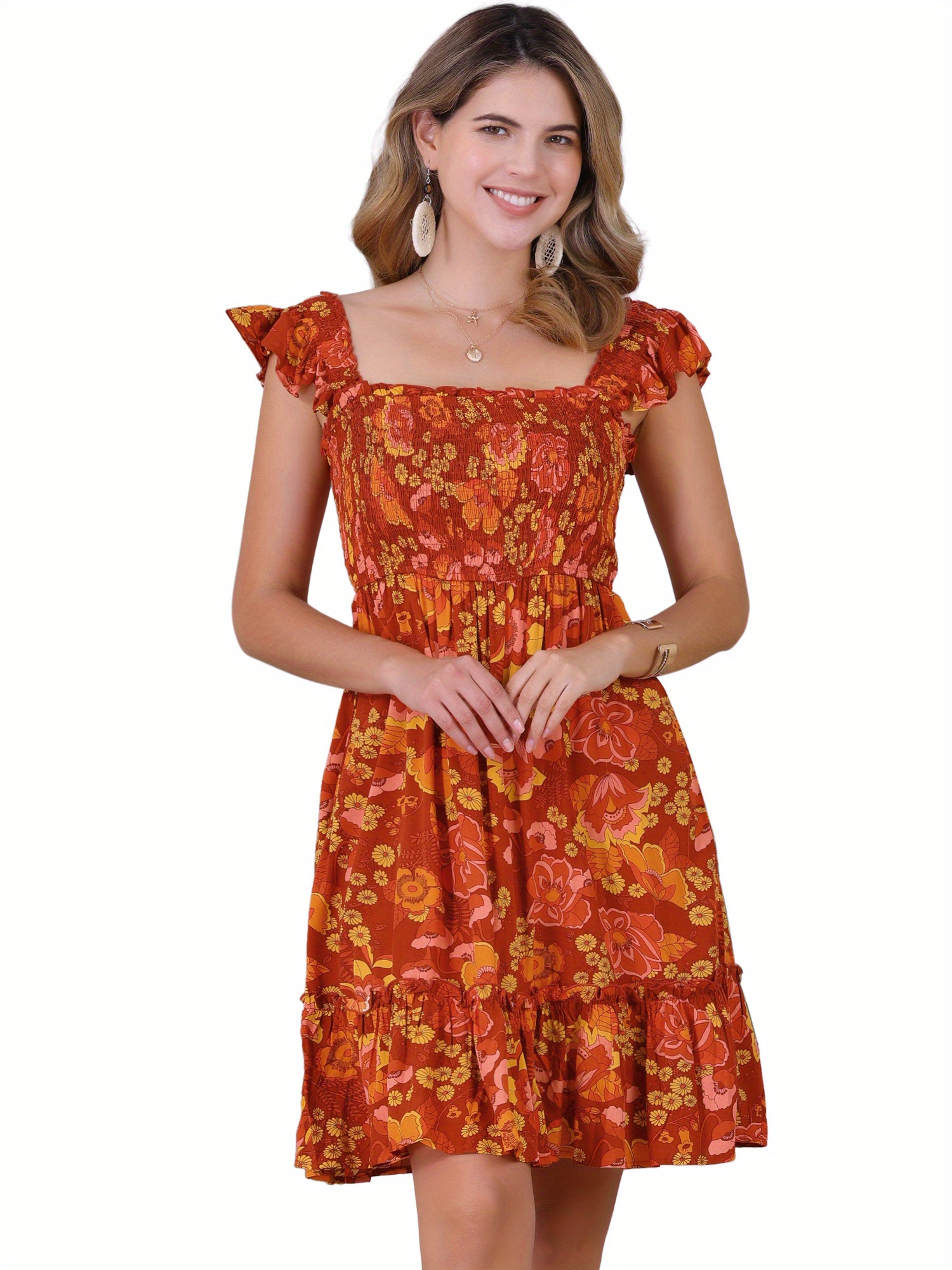printed smocked sleeveless dress | temu Temu