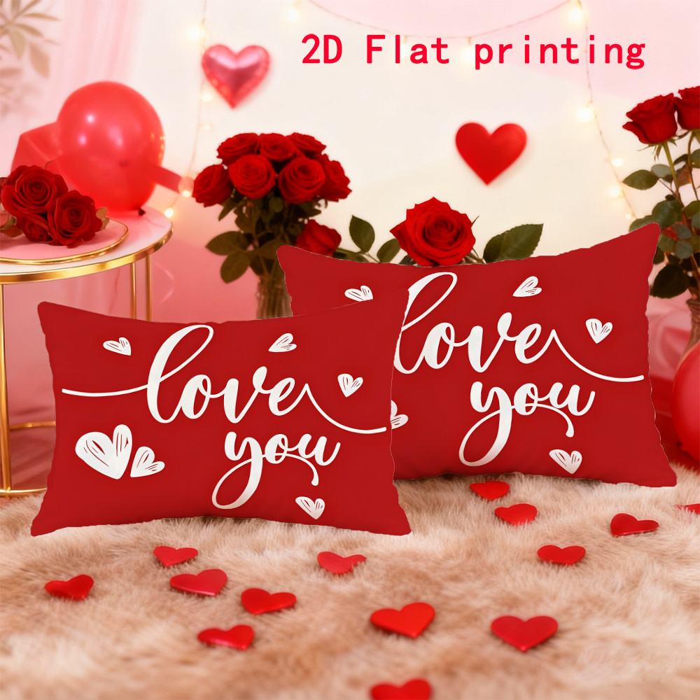 TEMU 2D Flat - Due federe stampate in 2D con scritta 'Love You', sfondo e testo , per aggiungere un tocco alla tua camera da letto. Ideali per le