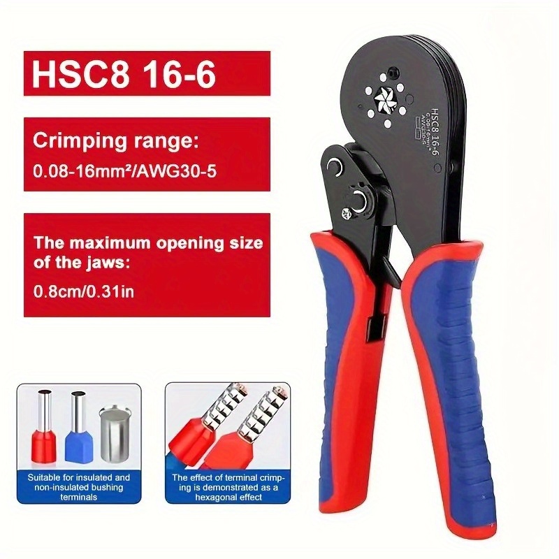 Crimping Pliers, Ve Tubular Terminal Crimper For Wire Lugging, Hsc8 16-6a/ 0.08-16mm2, Fixture, Hardware Tool