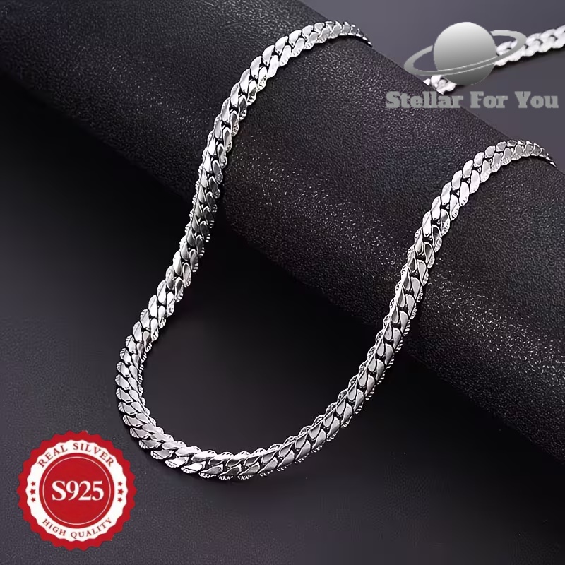 Image of 925 Sterling Silvery Embossed Cuban Chain, Handcrafted, Suitable For Men And Women, A Retro Exquisite Jewelry Gift For Her/mom/girlfriend, Halloween, Christmas, Valentine's Day, Birthday