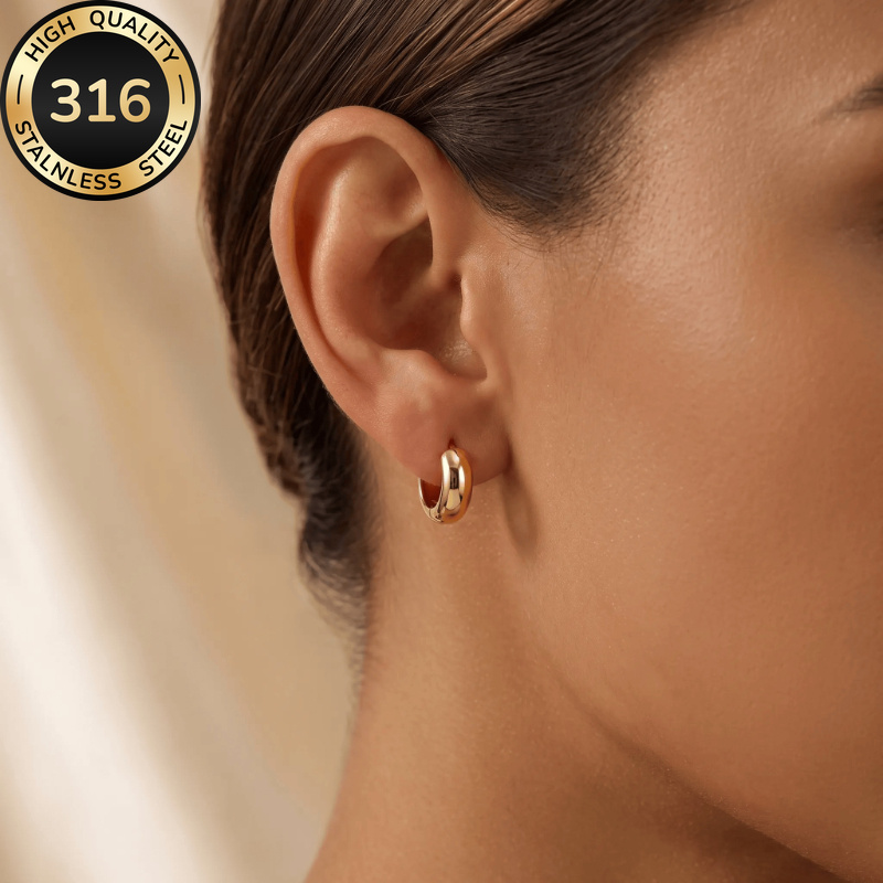 TEMU 1 Paire de Boucles d'Oreilles Femme de Haute Qualité en Acier Inoxydable Doré Rainuré, Accessoires Simples pour Femme, Boucles d'Oreilles en