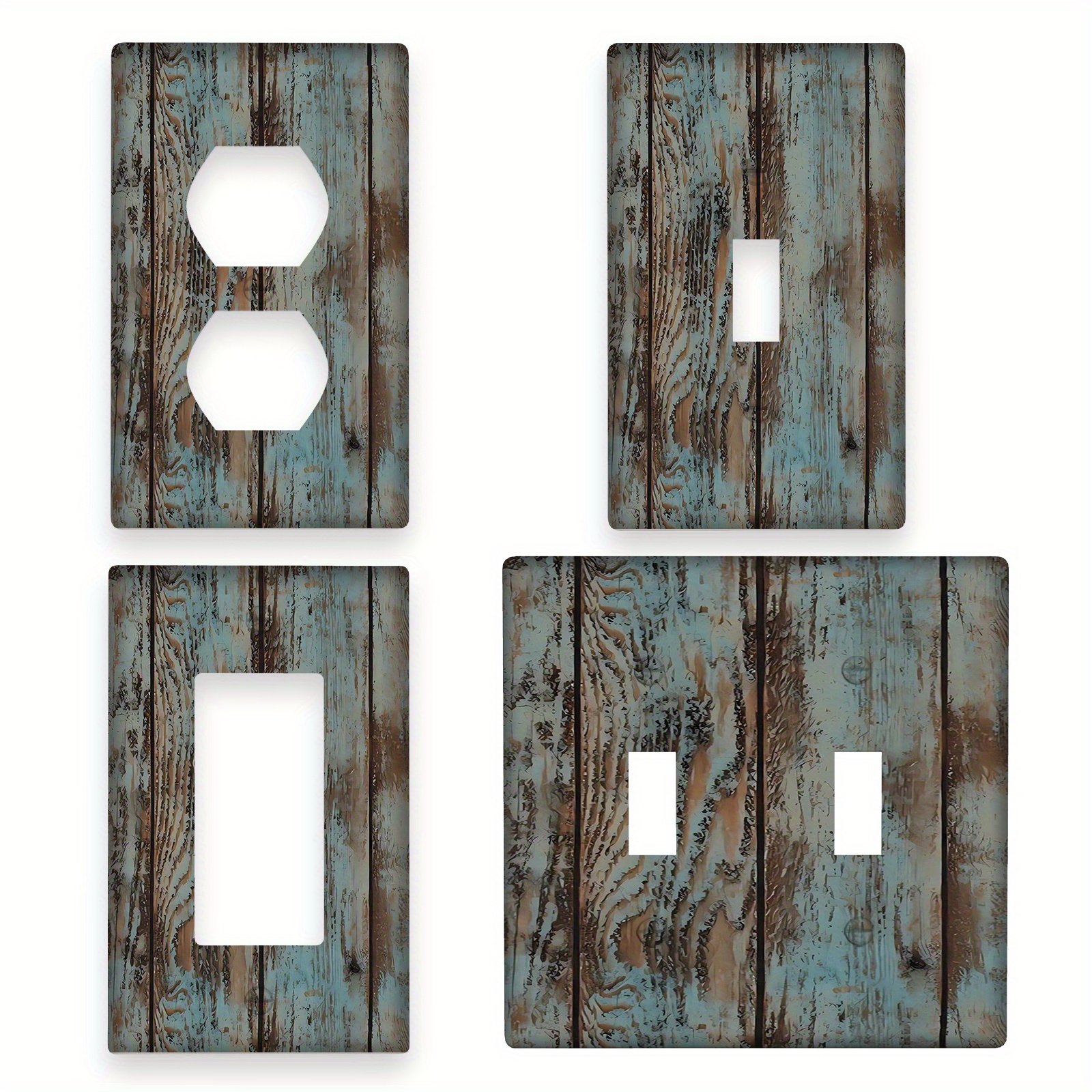 

1pc Rustic Turquoise Wood Grain Decorative Wall Plate Cover, Weathered Teal With White Accents - For Indoor/outdoor Use In Bedroom, Kitchen, Bathroom, Bathroom Decor