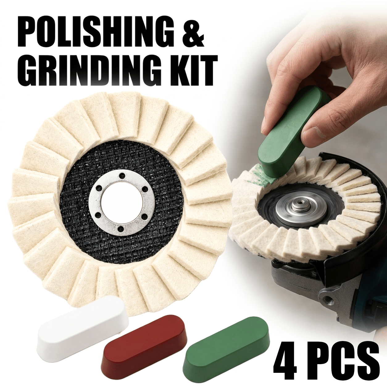 TEMU 4pcs Angle Grinder Felting Polishing Wheels And Polishing Cream Set | 4-1/2" X 7/8" Polishing Disc | Universal For Metal/wood/stone | Rust