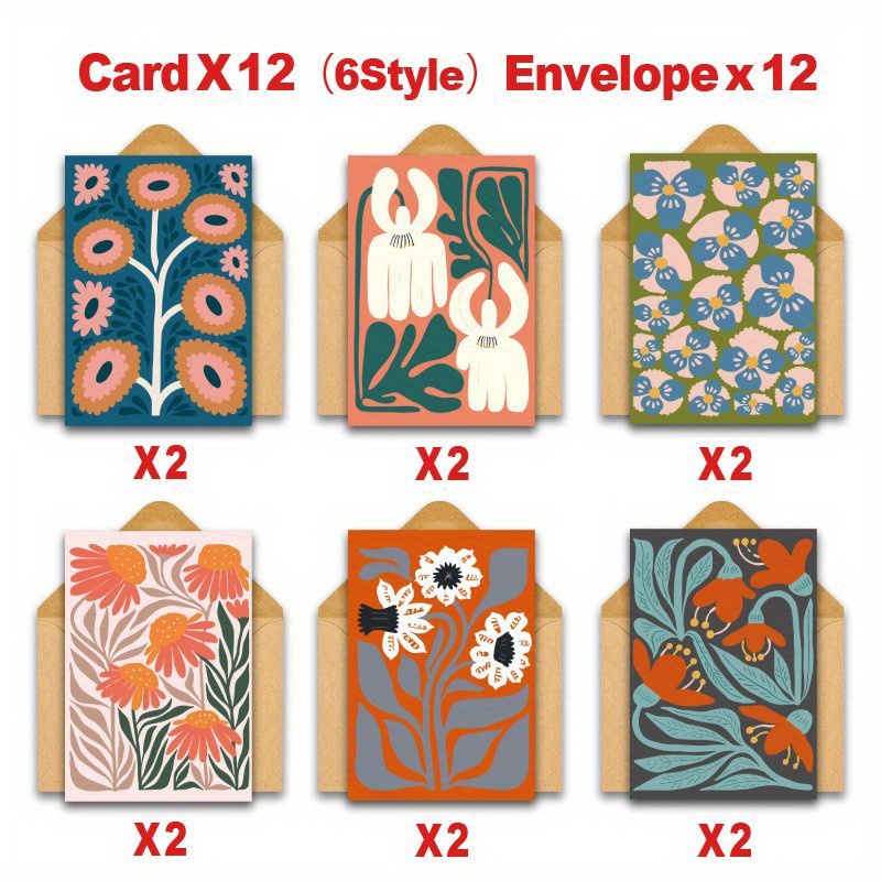 Image of 24pcs Unique Mid Century Greeting Cards With Envelopes, Note Cards For Thank You Birthday Sympathy Wedding Father's Day