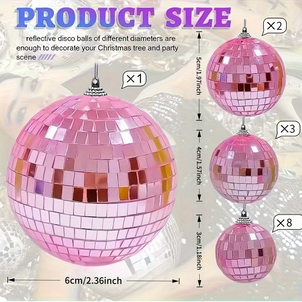 14pcs Pink Disco Ball Decoration Set - Glass Mirror Balls With Hanging Rope, Suitable For Parties, Dj Clubs, Weddings, Home Decor - No Power Required, No Feathers, Universal Holiday Decoration