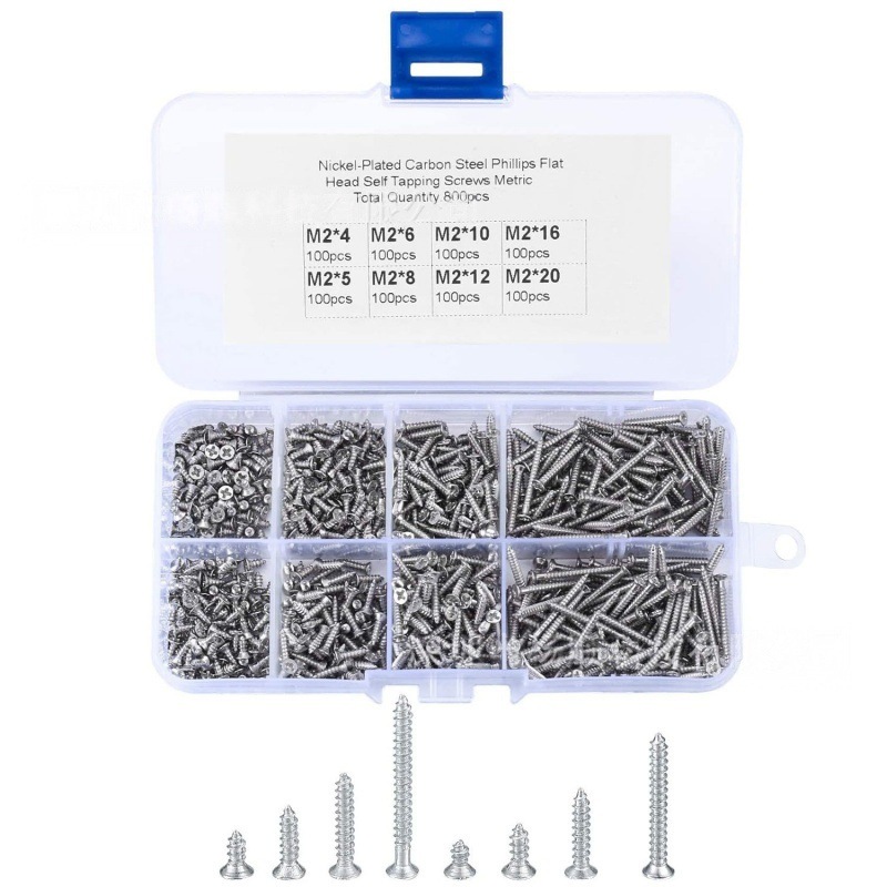 TEMU Jeu de 800 vis à métaux à tête bombée cruciforme M2 à filetage complet, pour assemblage de meubles (filetage à droite, à tête bombée)