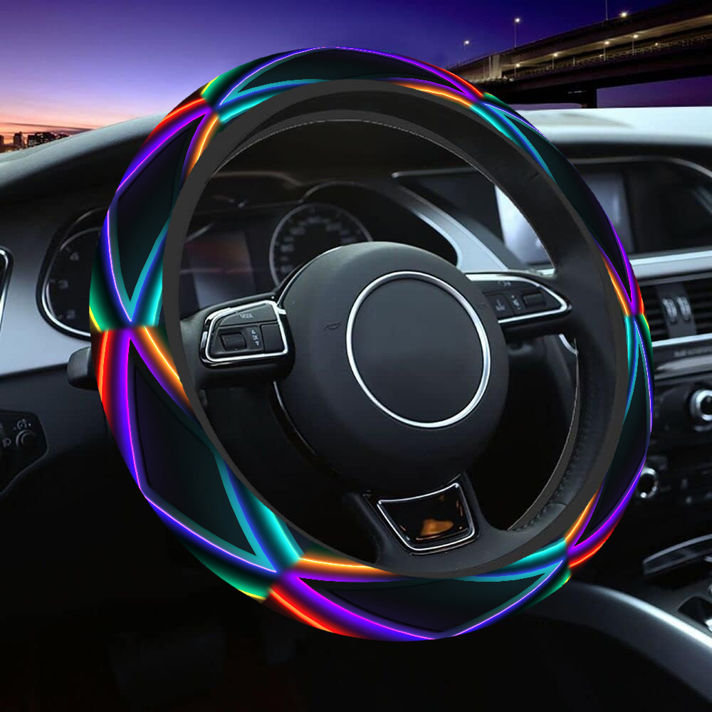 1pc-neon Prism Frame, Printed Steering Wheel Covers Anti Slip Elasticity Car Accessories Steering Wheel Protector Universal 15 Inch For Cars Suv Vehicle Truck, Enhance Driving Pleasure And Give To .