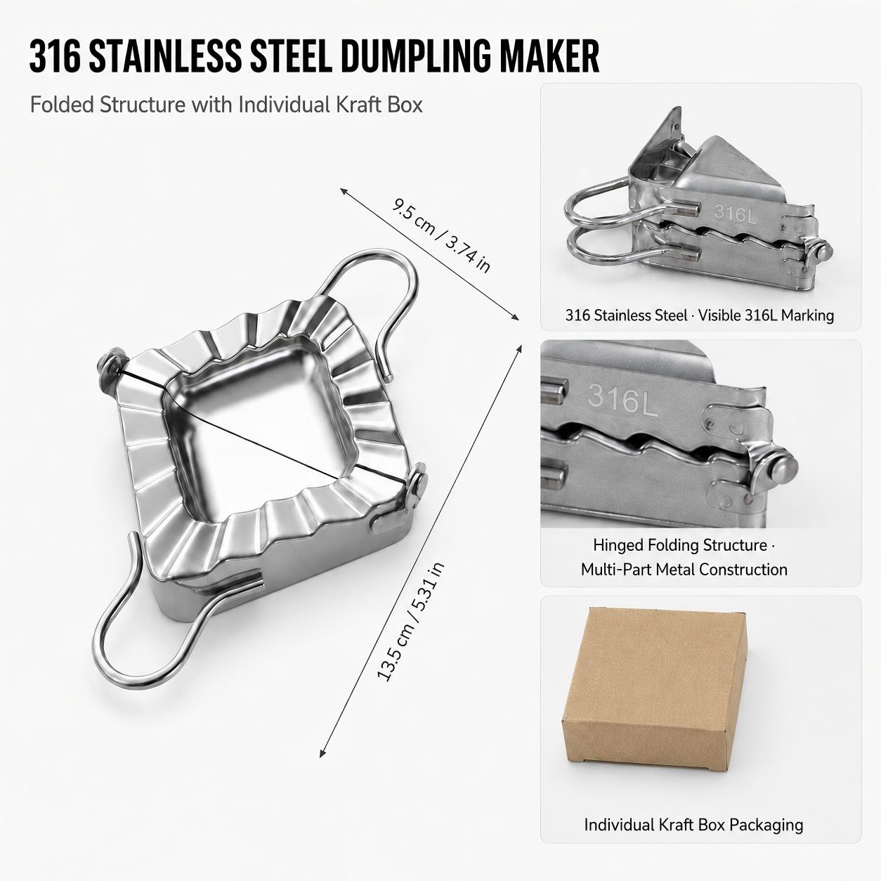 TEMU Food-grade Steel Triangle Dumpling Maker, Dumpling Press Mold With Crimped Edge, Folding Handles & Polished Finish, Ravioli Wonton Pastry Press,