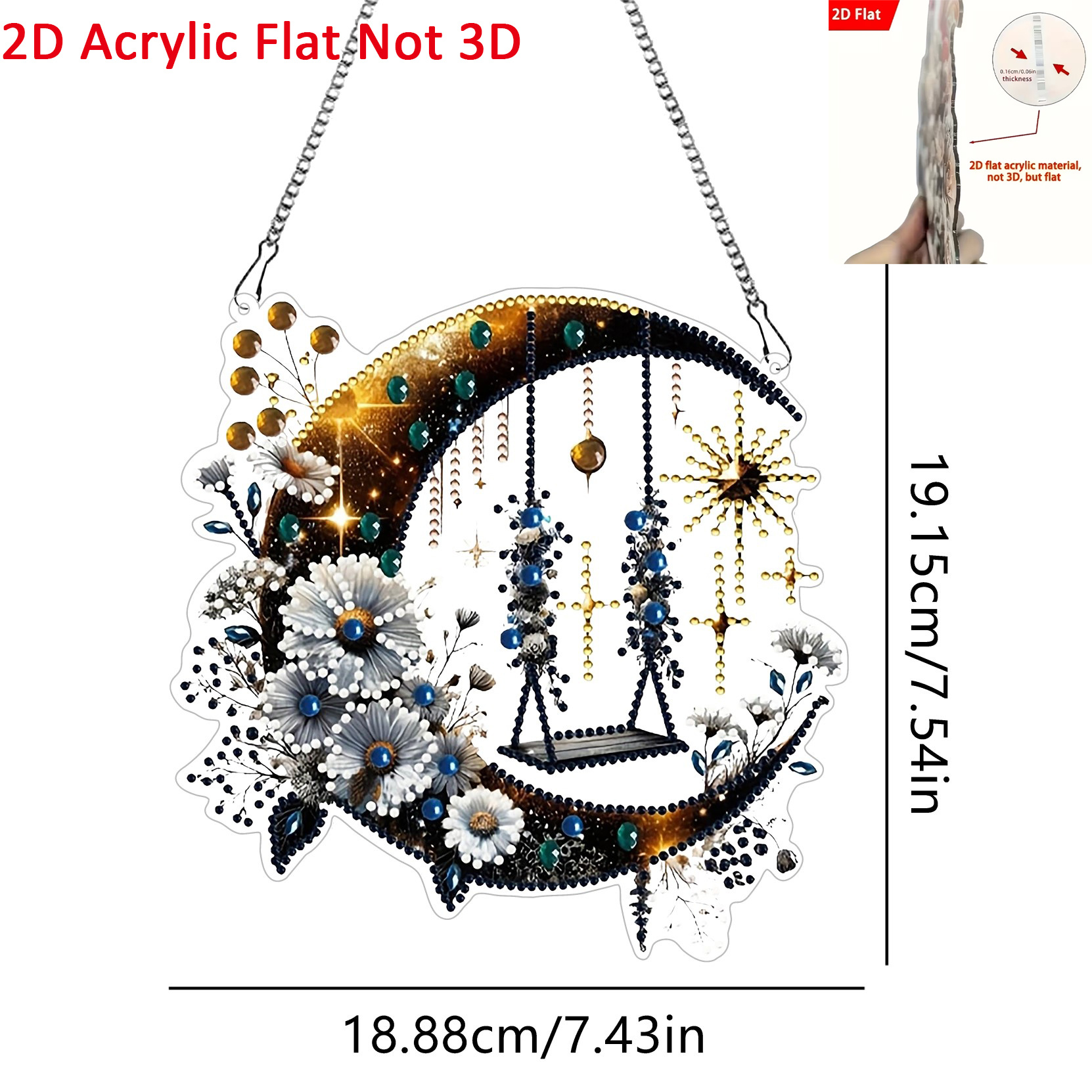 Image of 2d Flat Acrylic Crescent Style Pendant 5d Painting Kit, 1pc 5d Shaped Crystal Partial Diamond Mosaic Craft, Handmade Gift, Perfect For Decorating The Walls Of Homes And With Artistic Mosaics