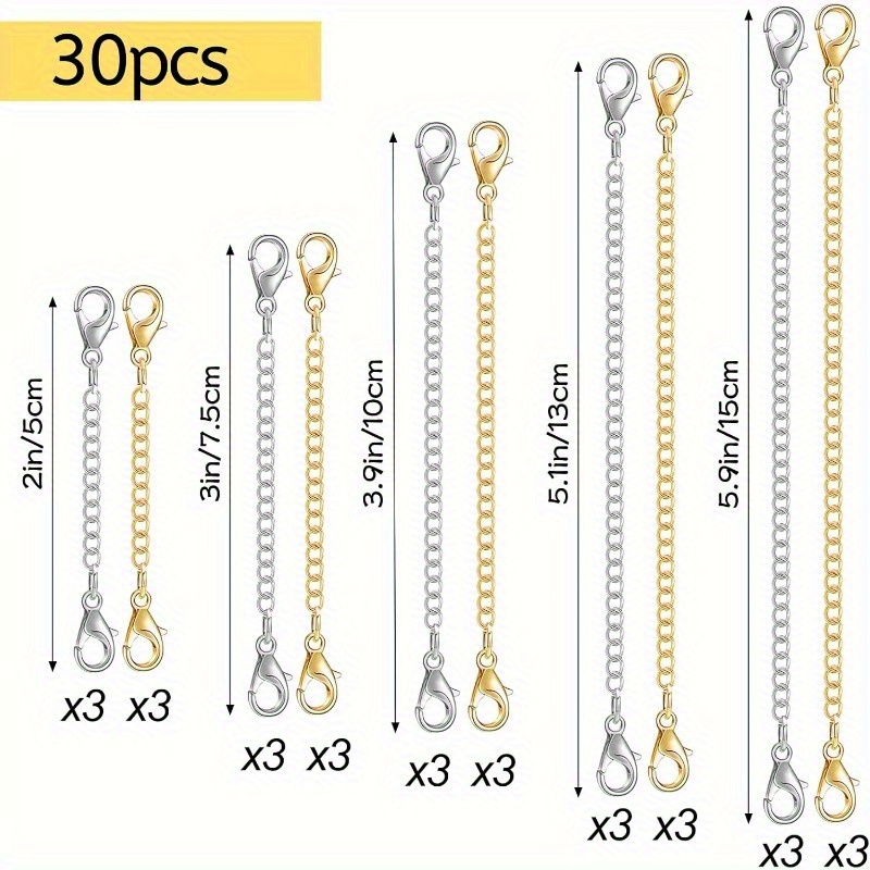 Image of 30pcs Necklace Extension, Women's Necklace Extension Bracelet Ankle Extender Jewelry Making Necklace Extension 2in 3in 4in 5in 6in 15golden, 15 Silvery