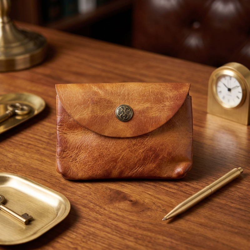 TEMU European And Genuine Vegetable-tanned Cowhide Genuine Leather Coin Purse For Men And Women, Made From High-quality Top-grain Cowhide,