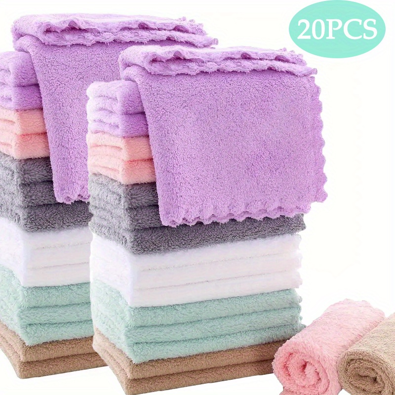 TEMU 20 Solid Color/ Striped Towels, Ordinary Household Towels, Small Square Towels, Soft Absorbent Towels, Household Bathroom Products, Kitchen