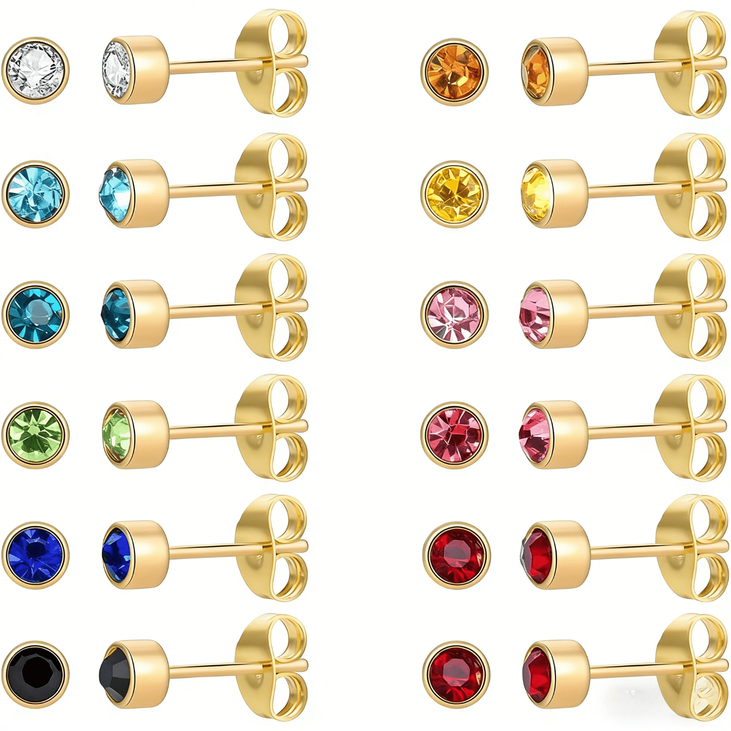 TEMU 12 Pairs/set, Unisex Bohemian Minimalist European And , Inlaid With Sparkling Synthetic Synthetic Cubic Zirconiaia, , Steel Material,