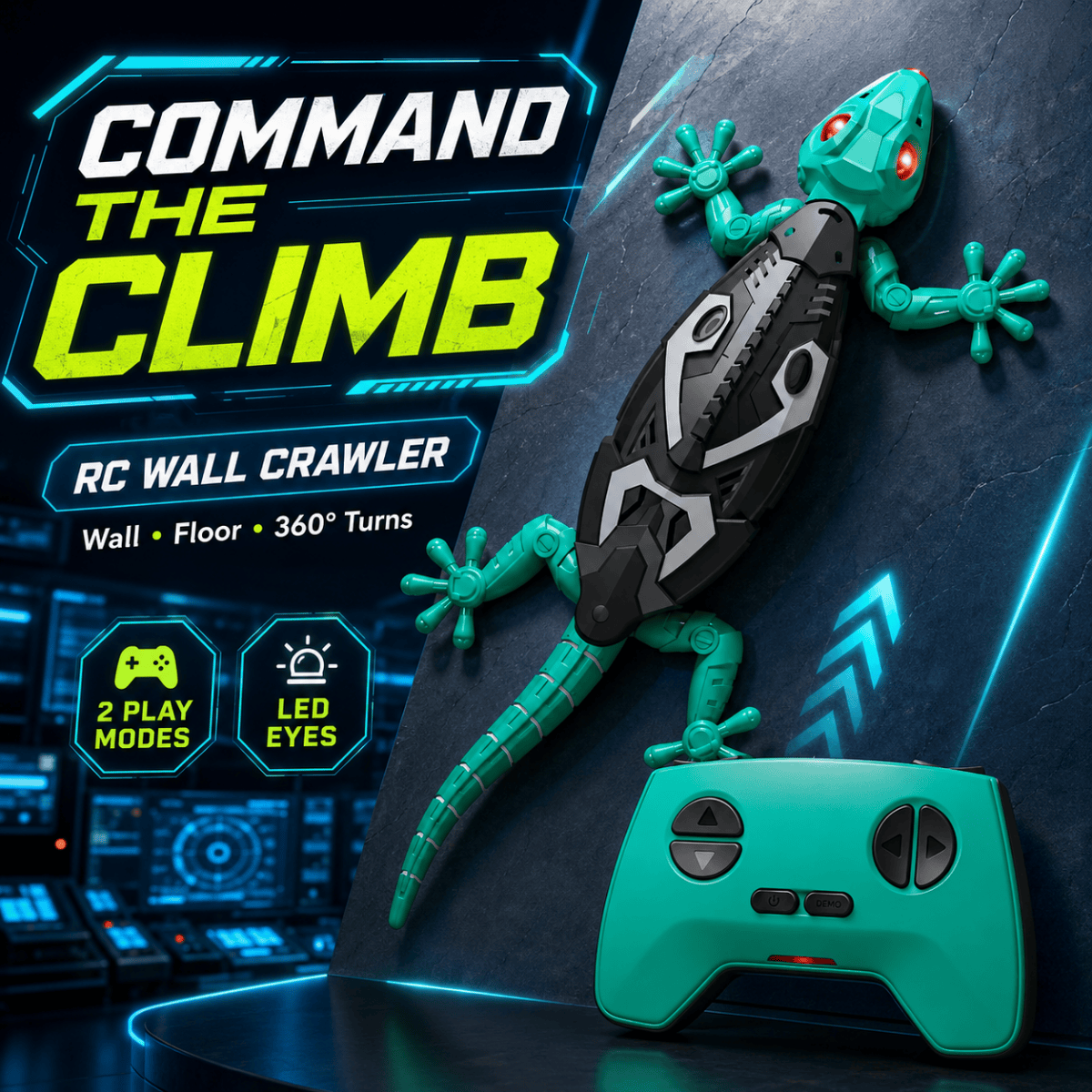 TEMU Remote Control Wall Climbing Lizard, Realistic Crawling Toy With Light-up Eyes, Rechargeable Indoor Toy For Boys And Girls Building Blocks Set