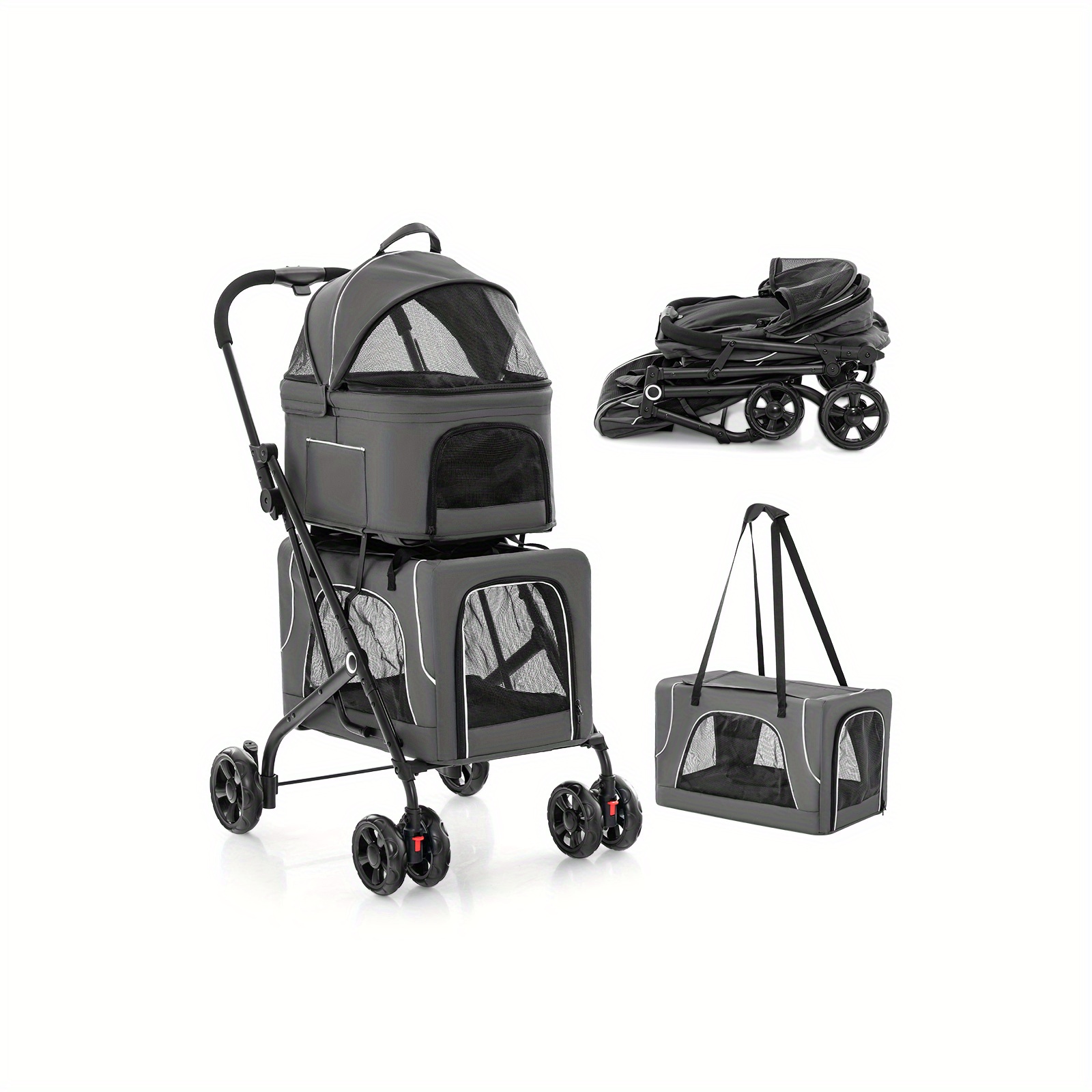 Double Pet Stroller, Suitable For Or Cats, Foldable Stroller, Washable Lid, Detachable Mat, Four-wheeled Pet Travel Cart