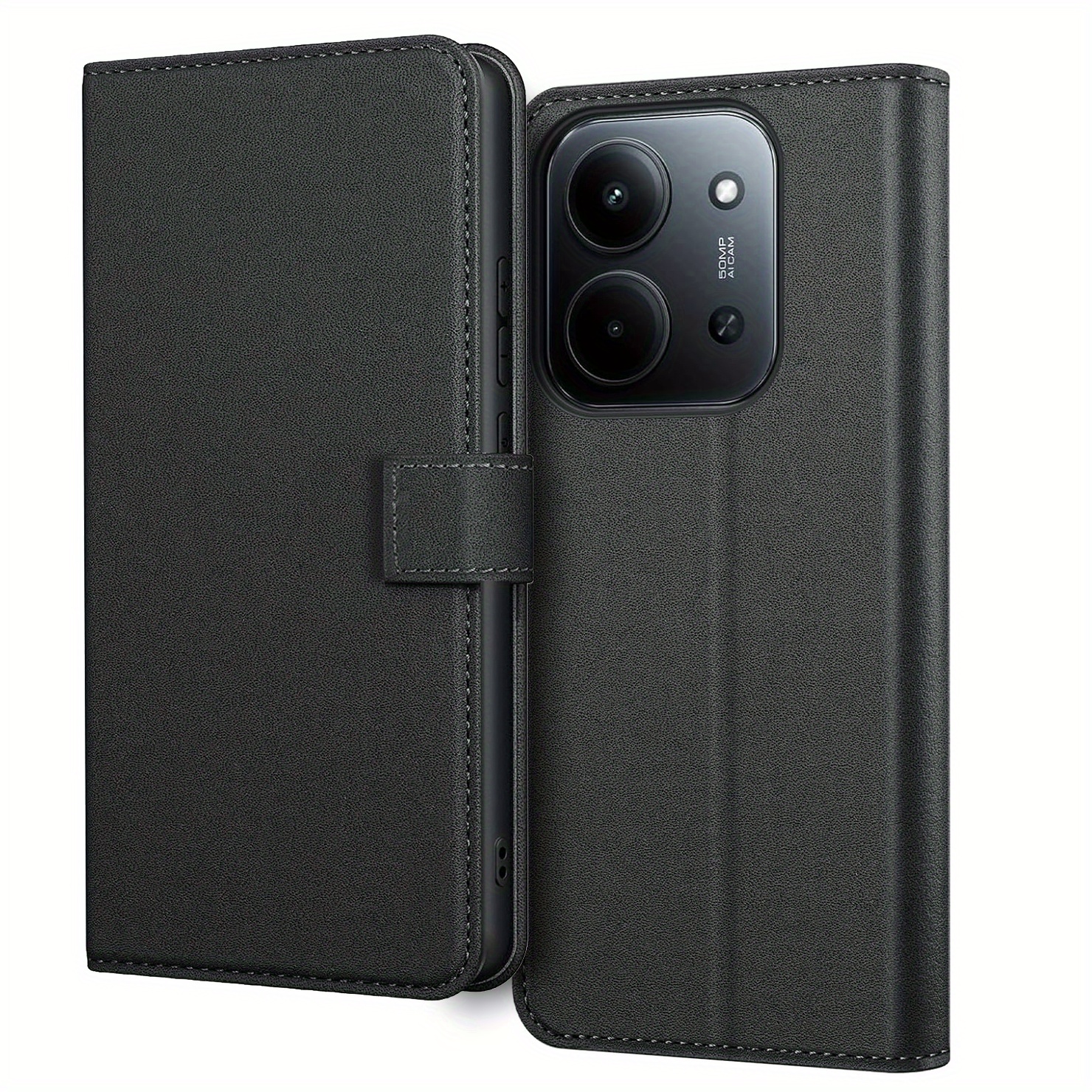 TEMU para Teléfono - Estuche Tipo Billetera de Cuero Sintético Negro con Soporte para Xiaomi Redmi 15C 4G/5G ( Europeo), con Ranura para Tarjetas y
