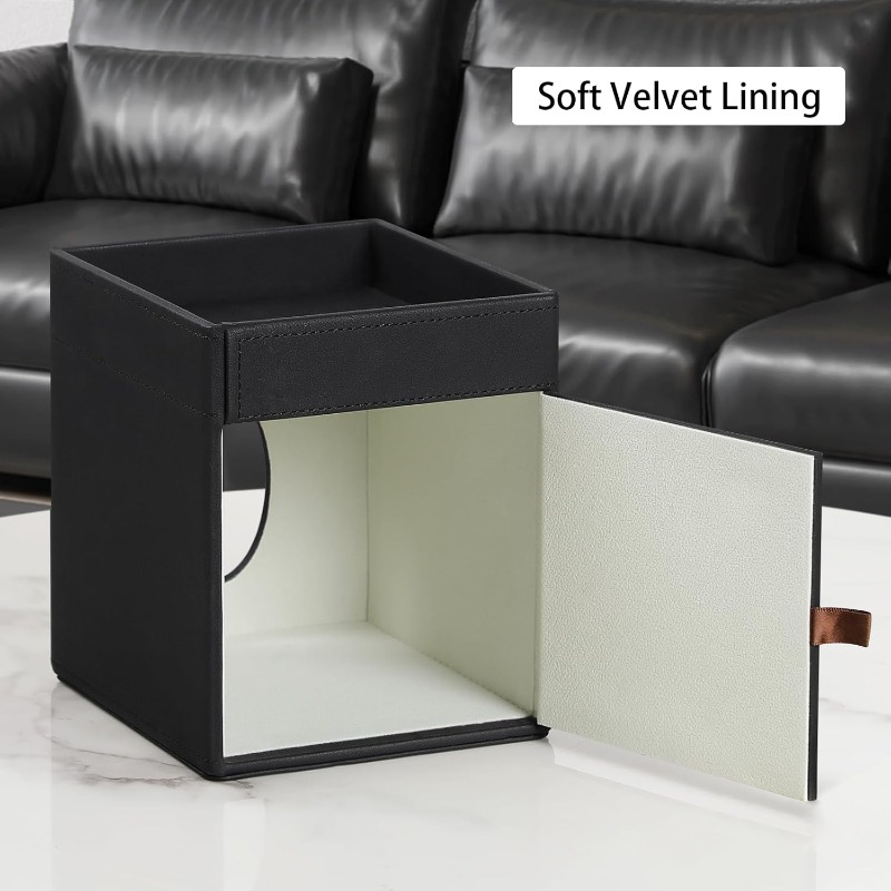modern   leather tissue box cover with storage tray - square decorative organizer with   lid & hygienic design, space-saving black tissue holder for bathroom vanity, bedroom nightstand, office desk - durable & easy- , fits standard tissues, minimalist home decor, bathroom tissue holder, toilet tissue holder for bathroom, tissue box with storage, tissue box holder vintage, bathroom tissue roll holder, toilet paper holder for bathroom, bathroom decor and Product details 4