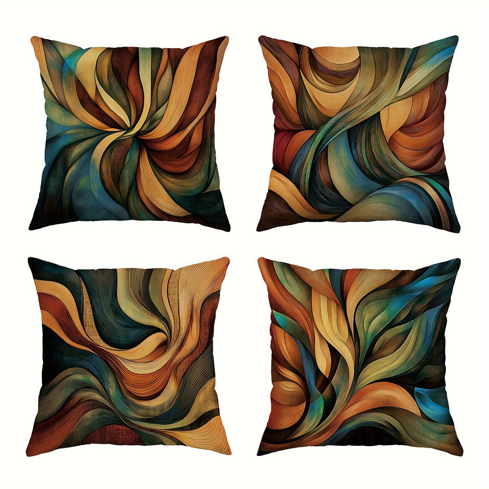TEMU 4pcs Polyester Home Decor Pillowcases - Orange, Green, Blue Decoration, Comfortable, Soft, Living Room, Bedroom, Sofa Home Decoration, 18*18