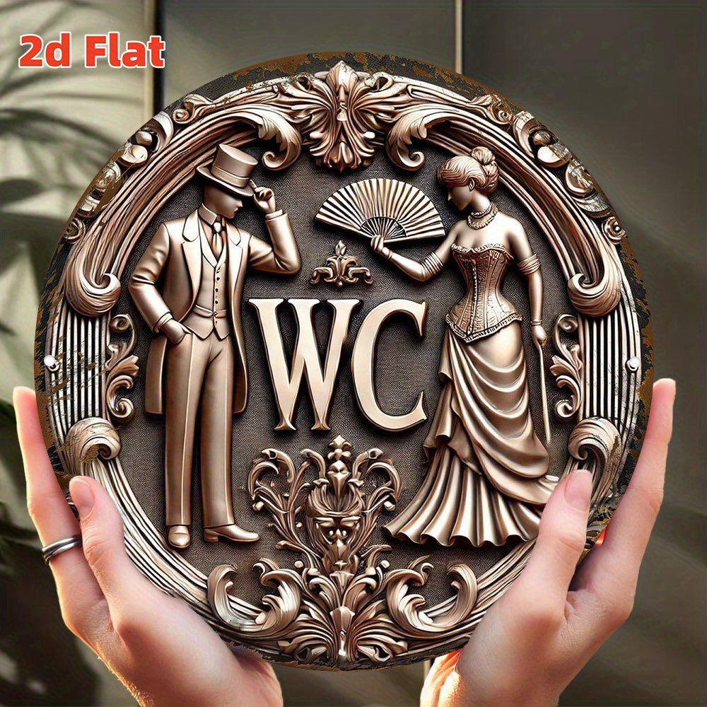 Image of 2d Flat Retro Bathroom Sign - Elegant Victorian Floral Decor, Waterproof And Dustproof Metal Plaque, Suitable For Indoor/outdoor - Man Caves, Cafes, Home Decor