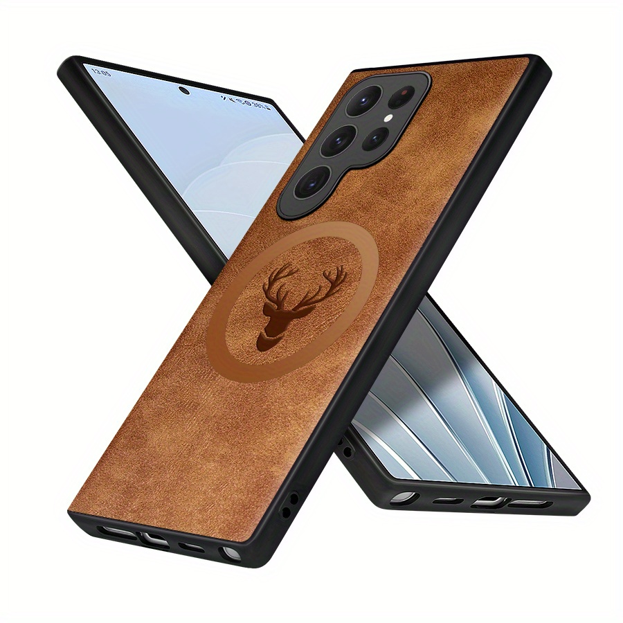 TEMU Deer, Luxury Leather Phone Case S25 S24 Ultra S24+ S23plus S22 S21fe S20 Note10 Note20 Models Support Magnetic, Support Car Holder