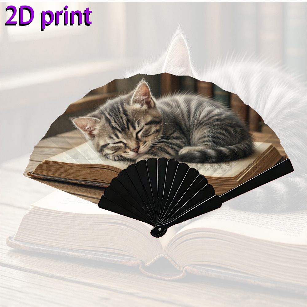TEMU Single-piece, Handheld Folding Fan For Men And Women, Featuring Cute And Book Illustrations, Suitable For Dance, Photo Shoots, Parties, And