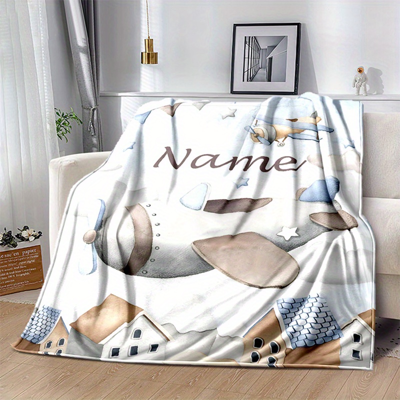 Reversible Airplane-Themed Personalized Blanket, Soft & Machine Washable